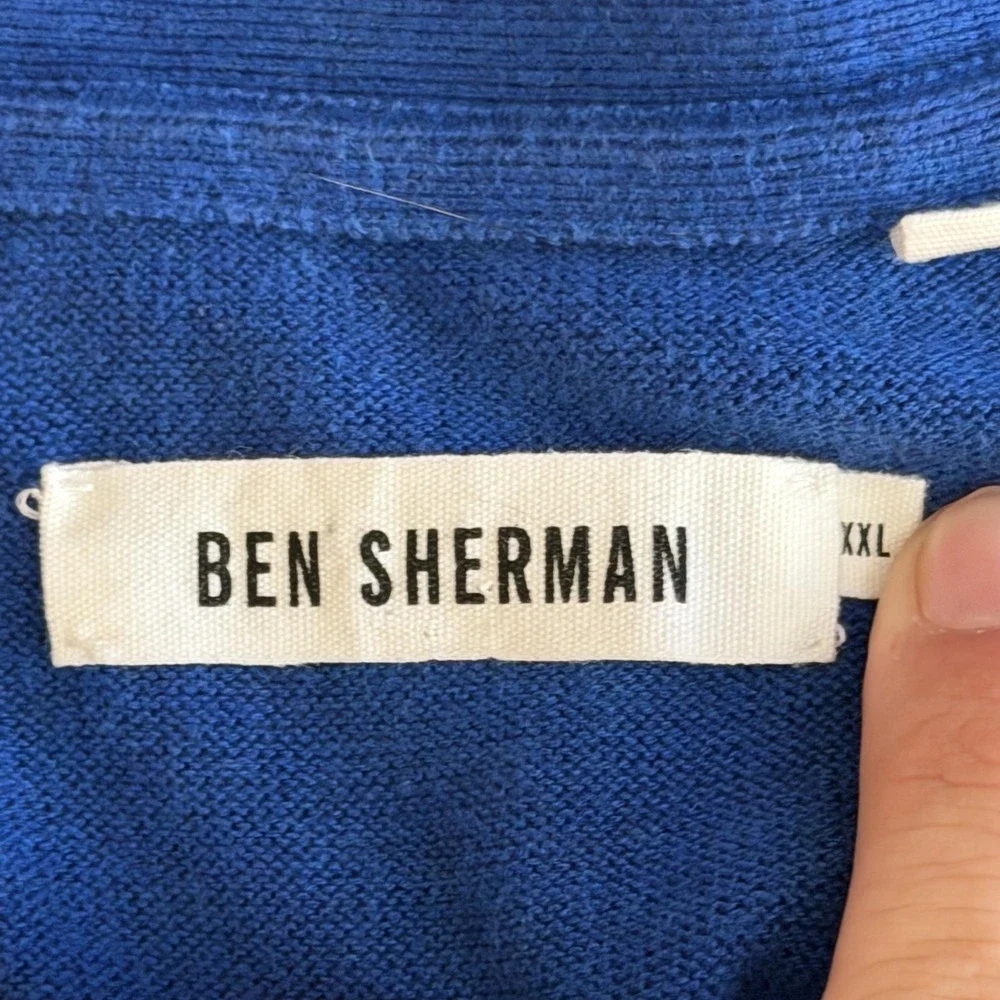 Ben Sherman Sweater Mens 2XL Blue Cotton V Neck Button Cardigan Knit Lightweight